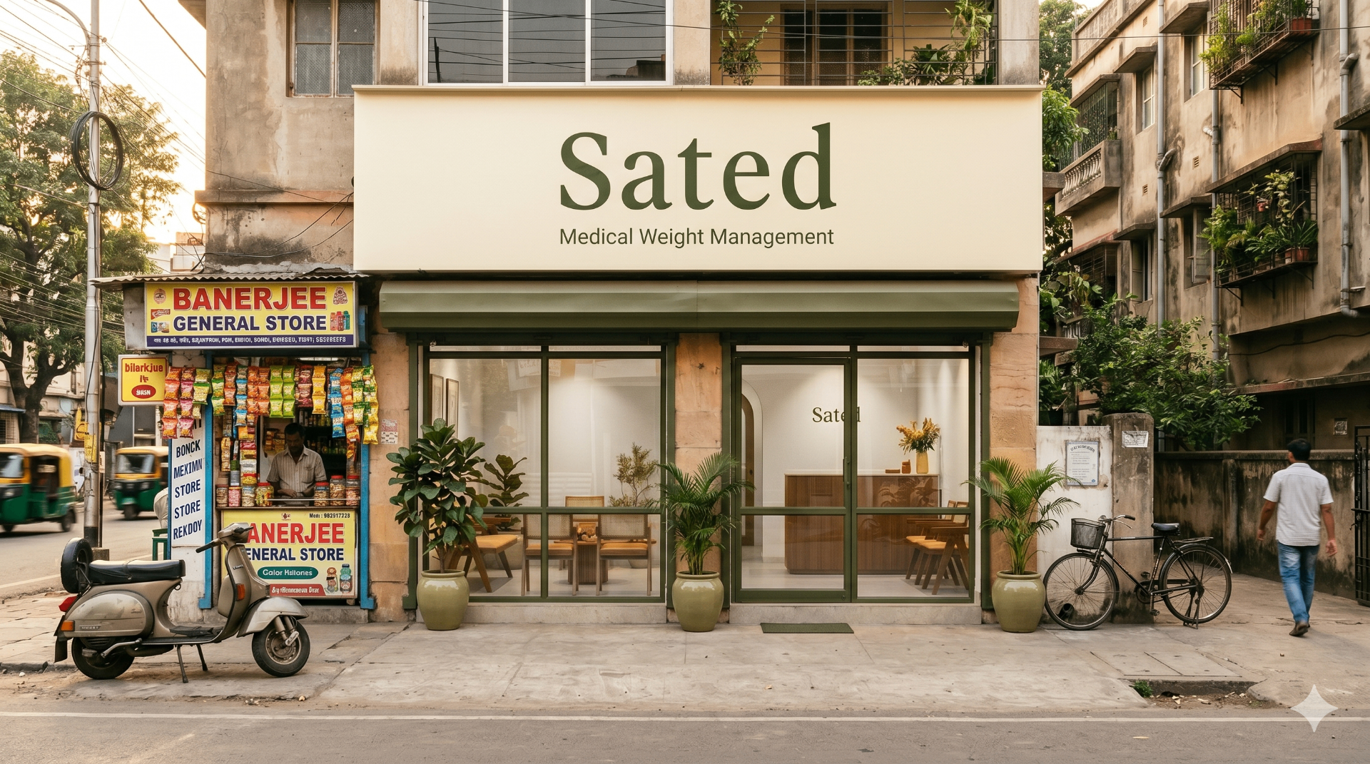 Sated clinic storefront on a Kolkata street
